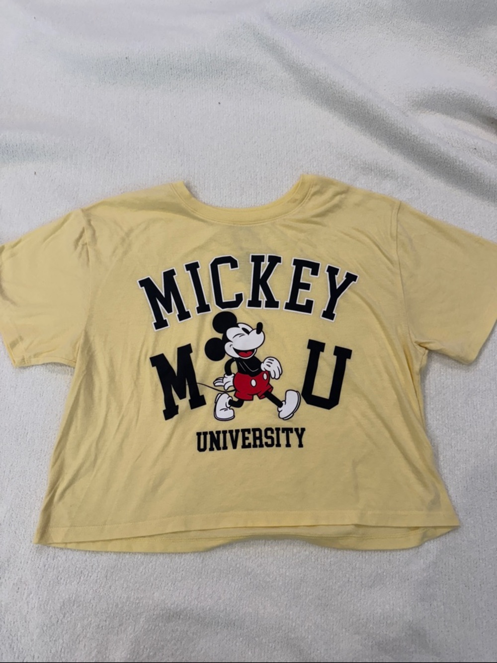 Disney Yellow Mickey Mouse 'Mickey U' Graphic Crop Tee Size Extra Large